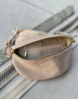 Crossbody Handbag: Cream White Suede Leather