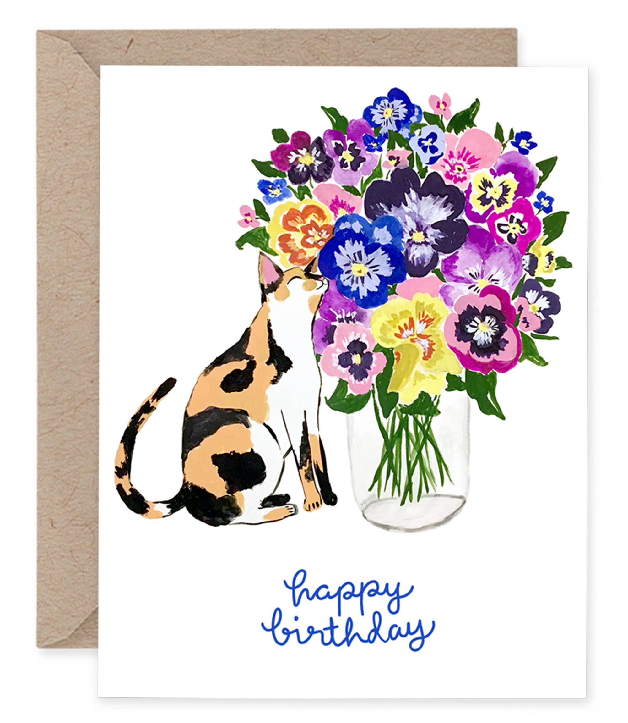 Cat with Pansy Flowers | Greeting Card