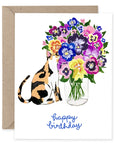 Cat with Pansy Flowers | Greeting Card