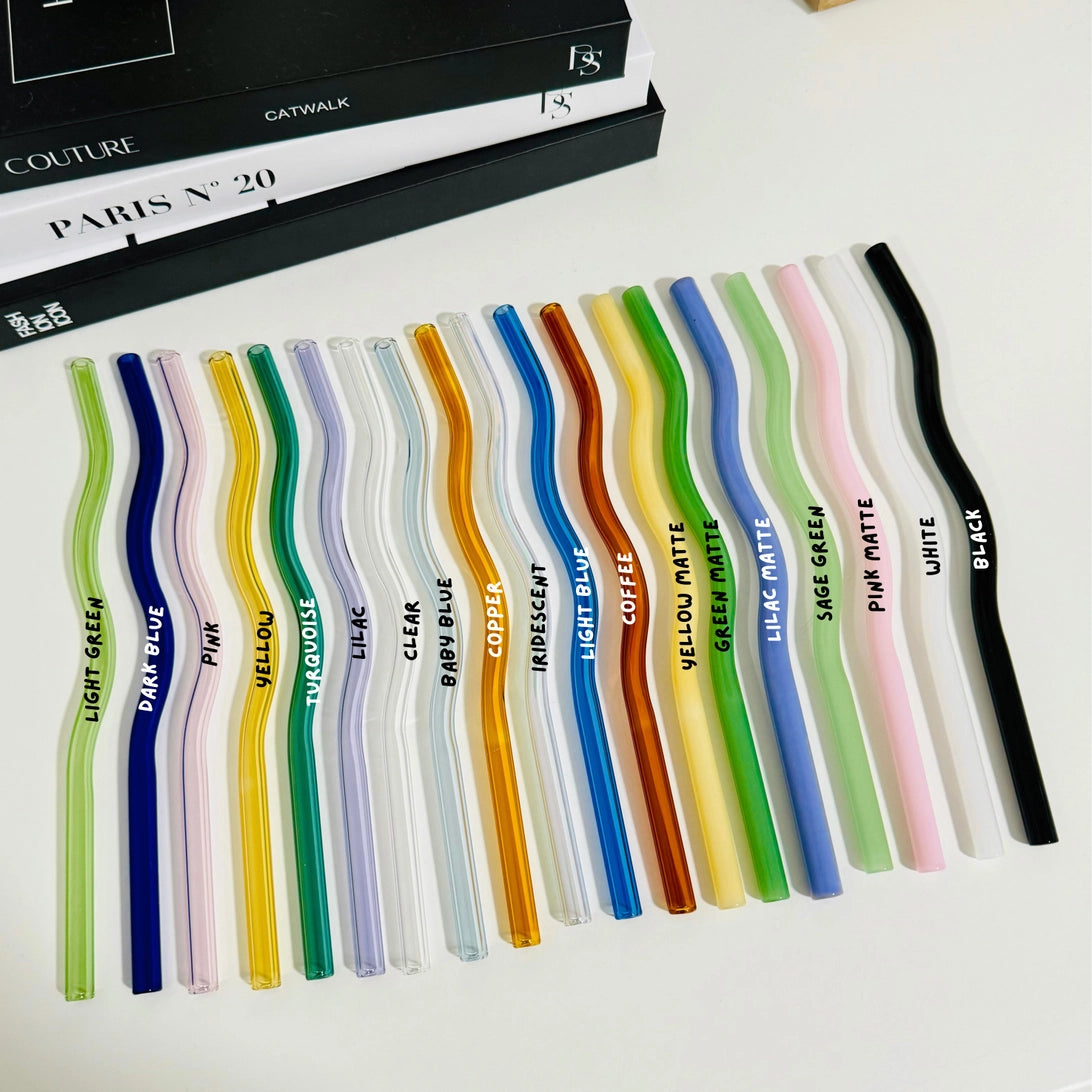 Wavy Glass Straws: Various Colours