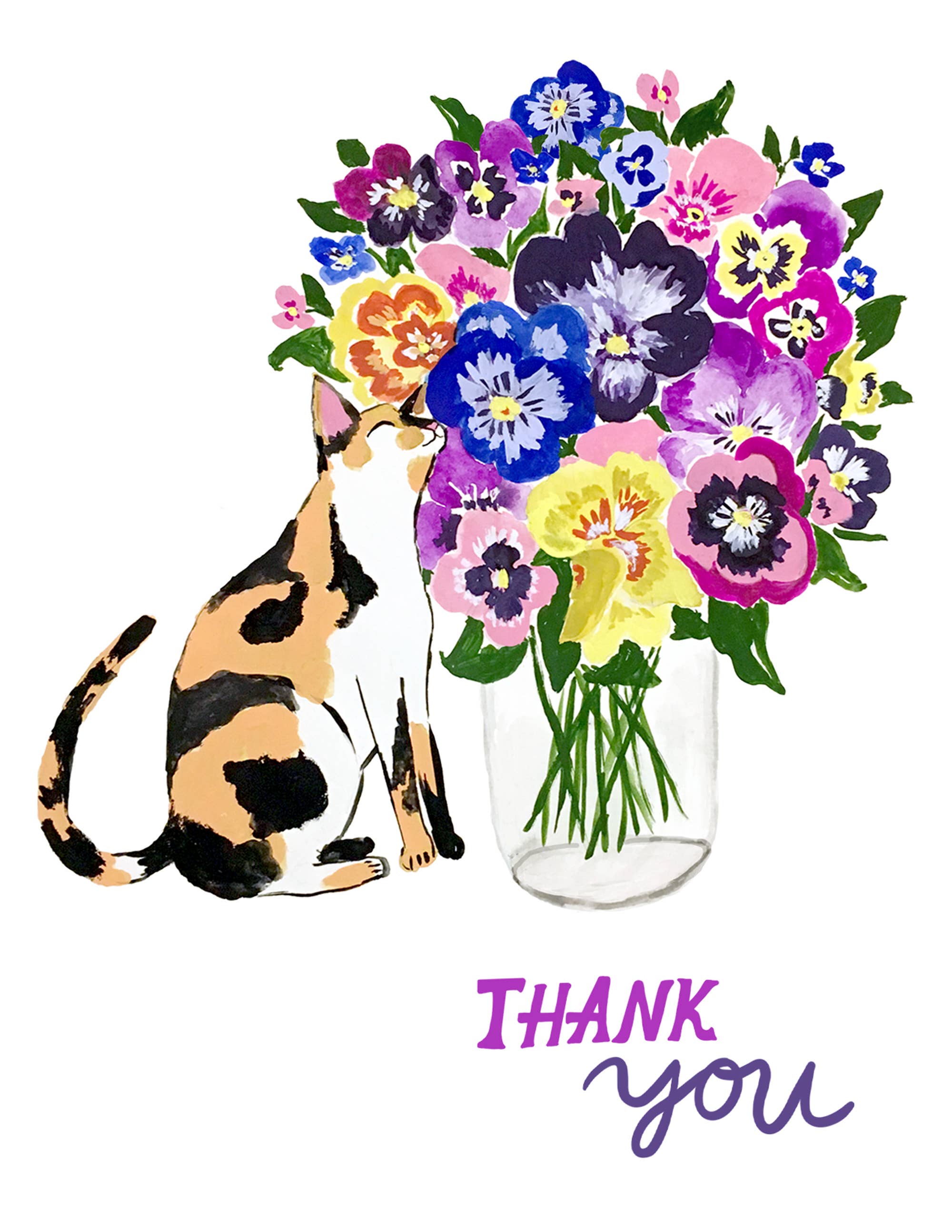 Cat with Pansy Flowers | Greeting Card