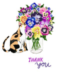 Cat with Pansy Flowers | Greeting Card