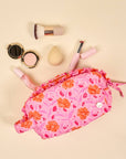 Quilted Cosmetic Pouch: Poppin' Petals Hot Pink