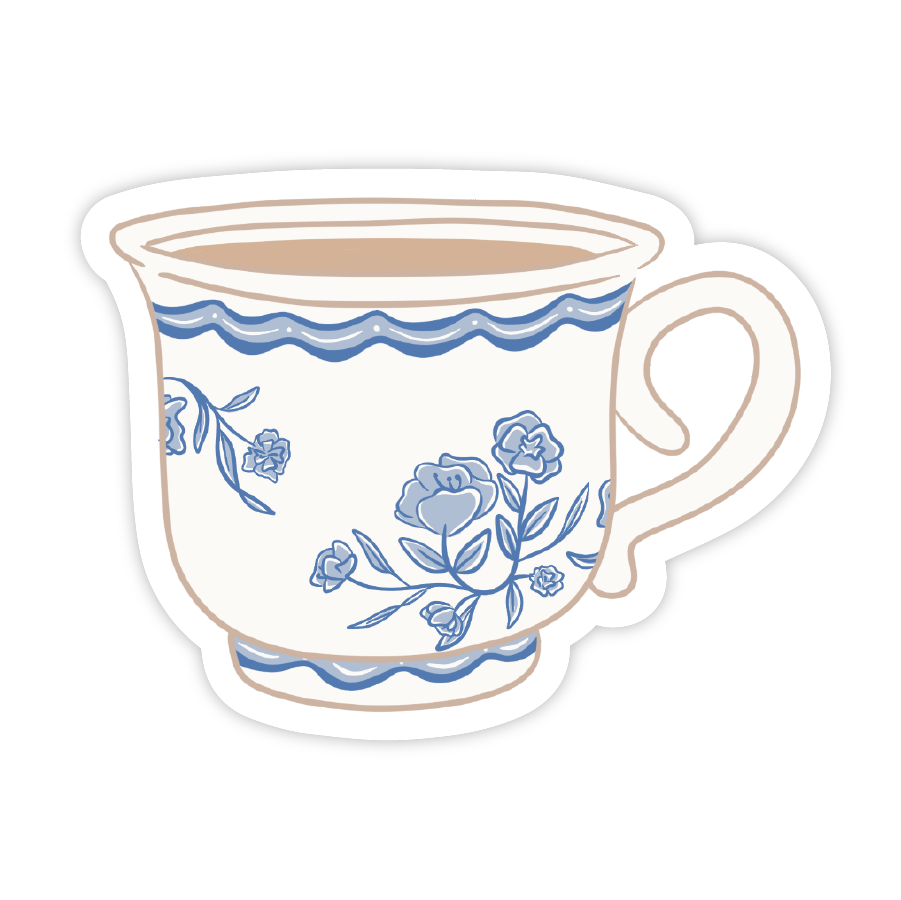 Blue and White Vintage Tea Cup - Vinyl Sticker