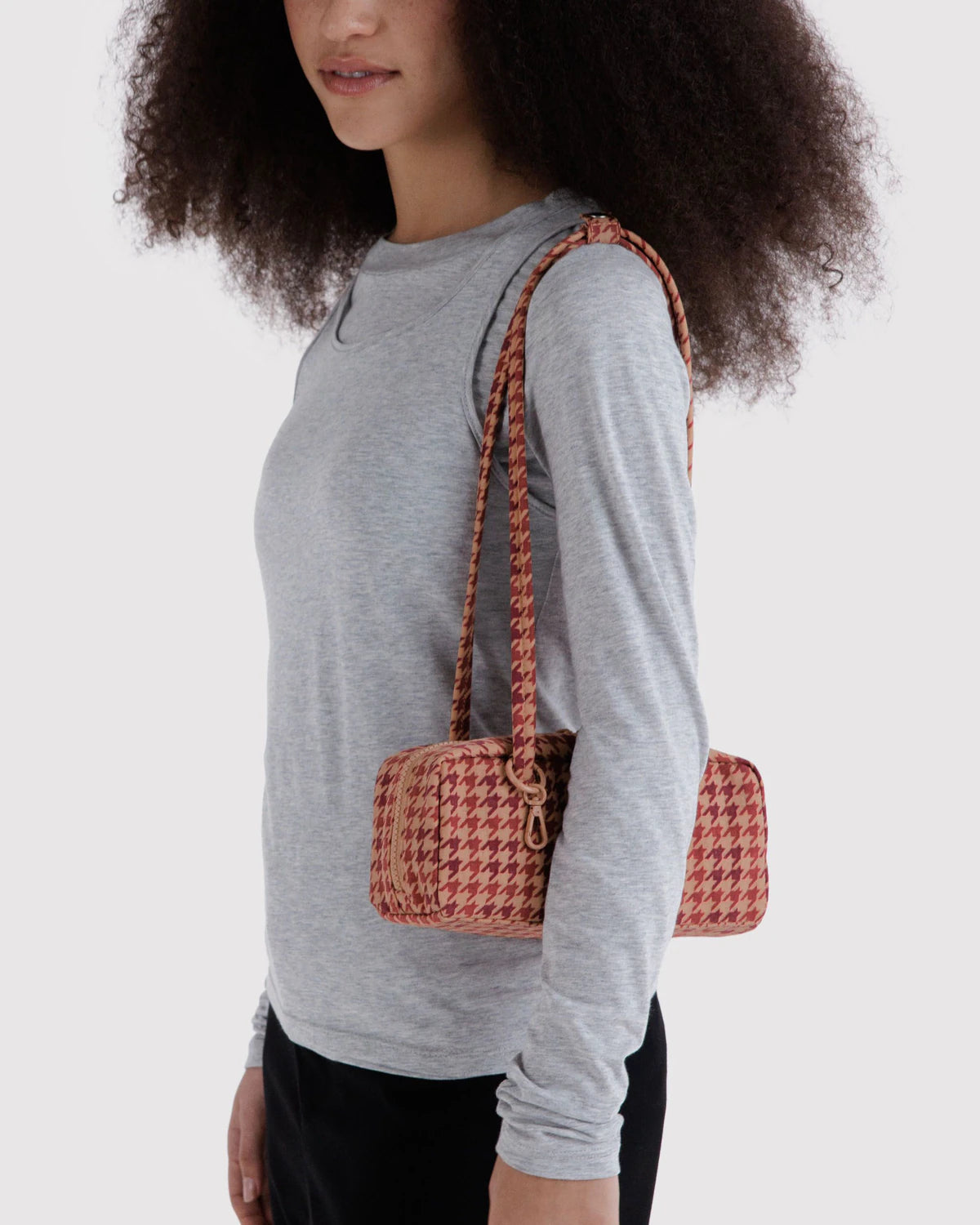 Baggu Small Bowler Bag | Tan Houndstooth