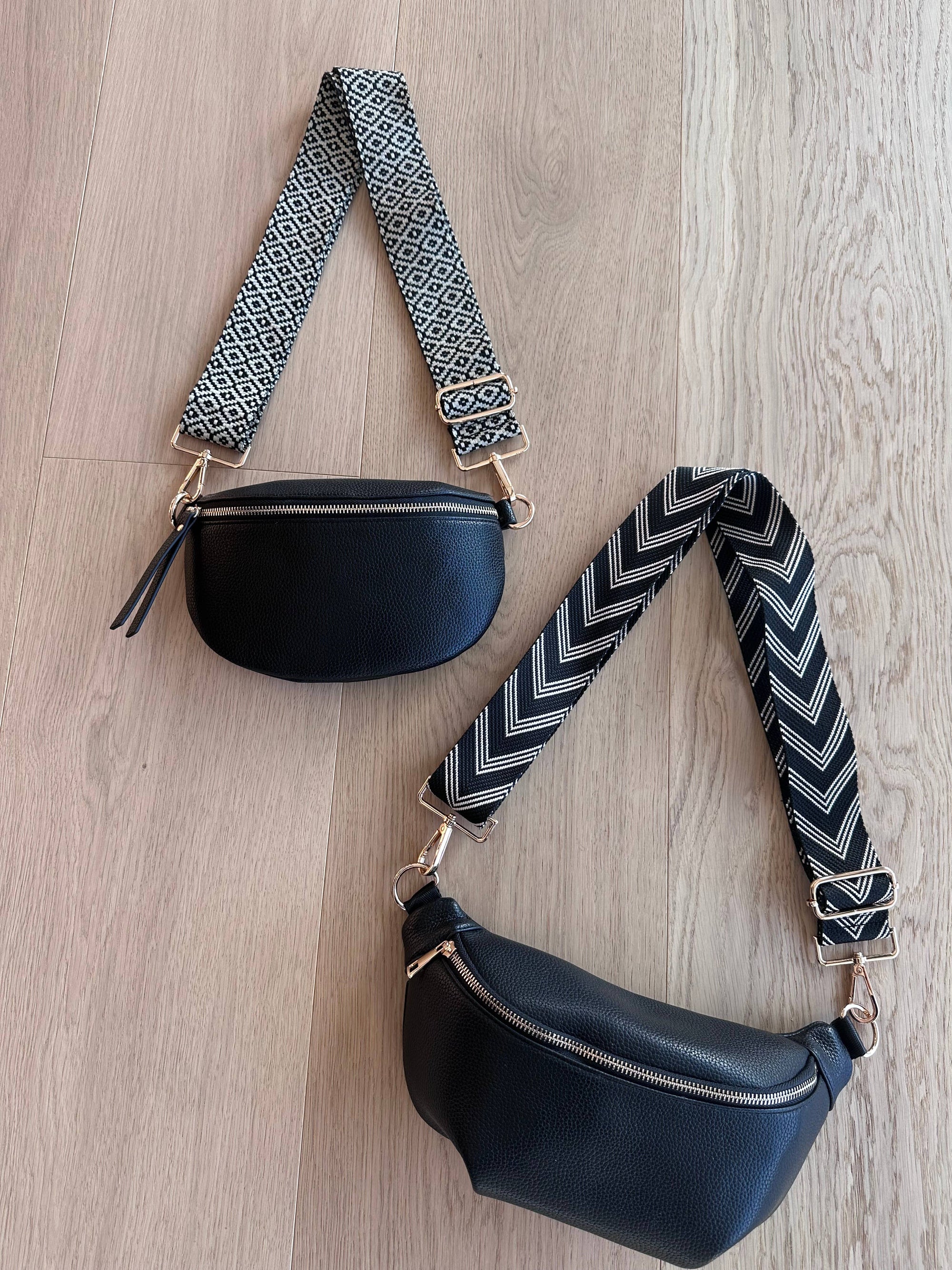 Large Crossbody Handbag: Black Leather