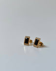 Black Rectangle Stone Stud Earrings