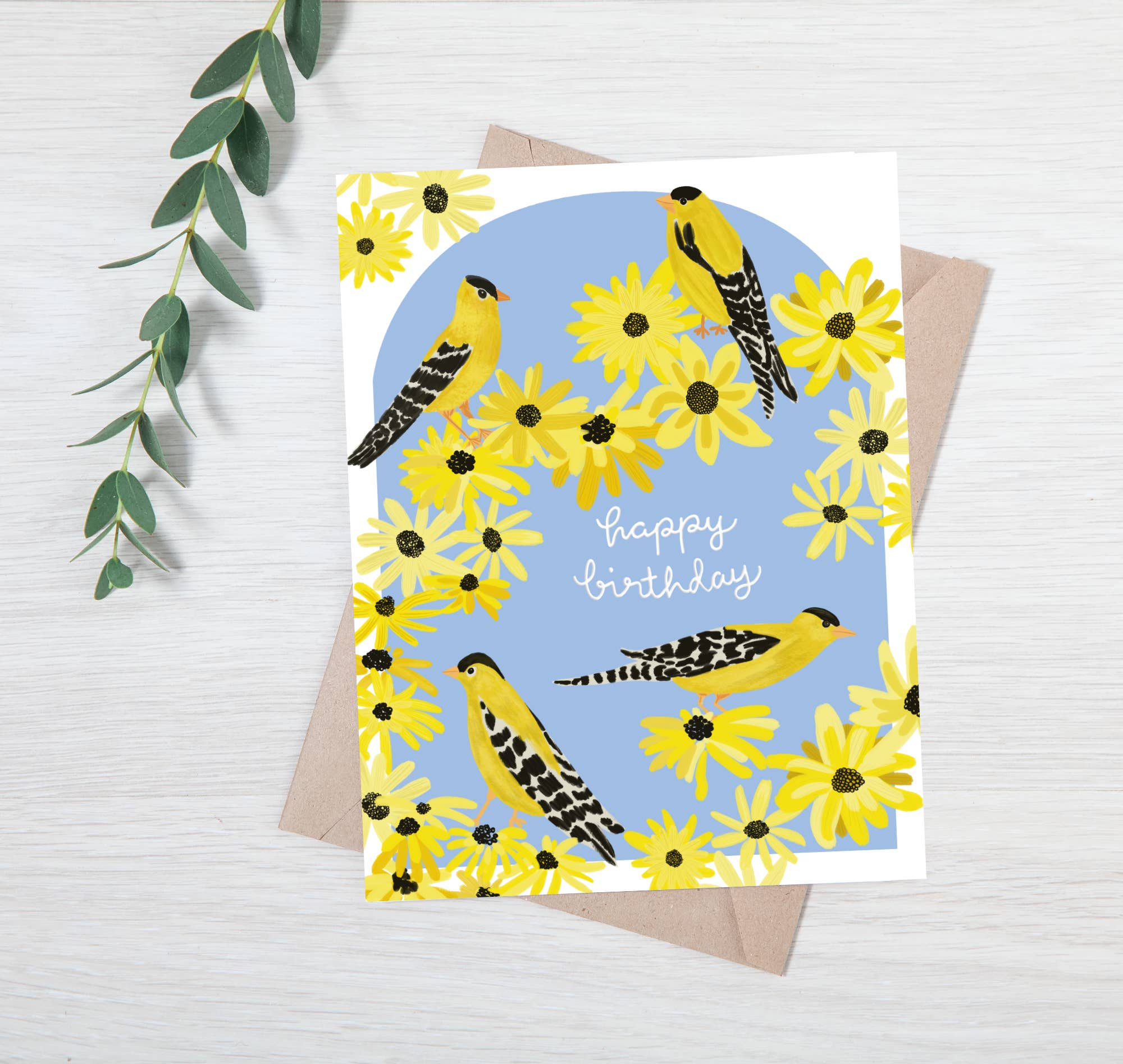 Finch Birds and Yellow Flowers | Greeting Card