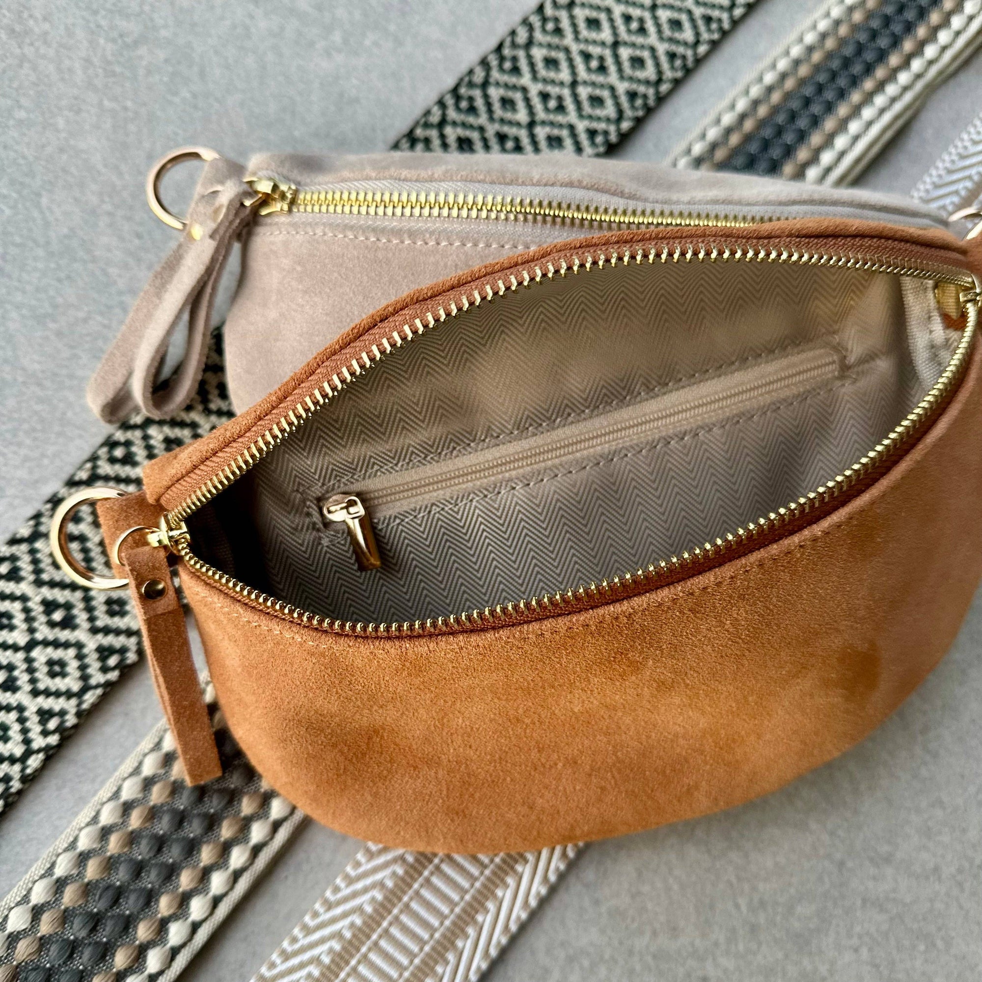 Crossbody Handbag: Rust Brown Suede Leather