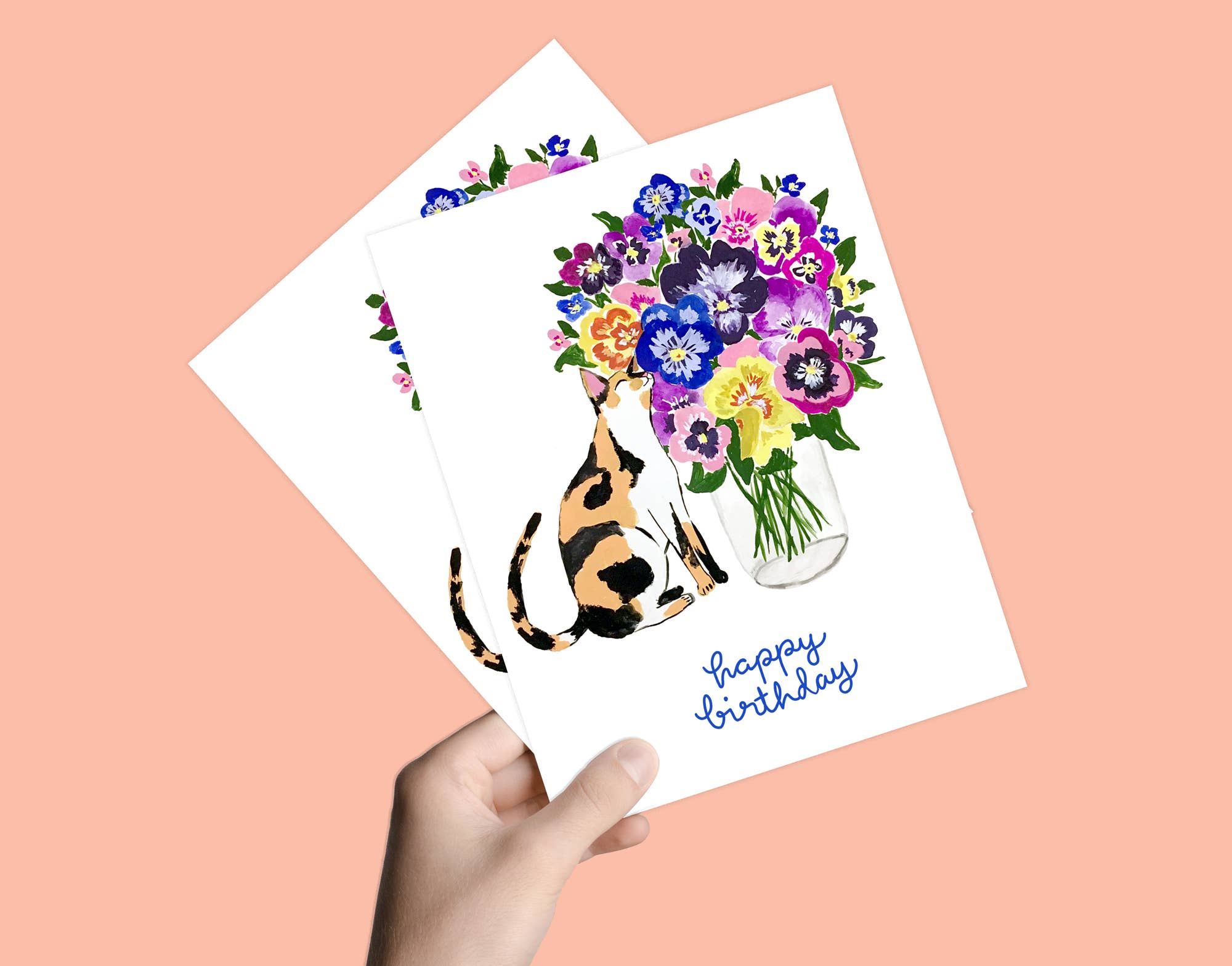Cat with Pansy Flowers | Greeting Card