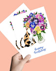 Cat with Pansy Flowers | Greeting Card