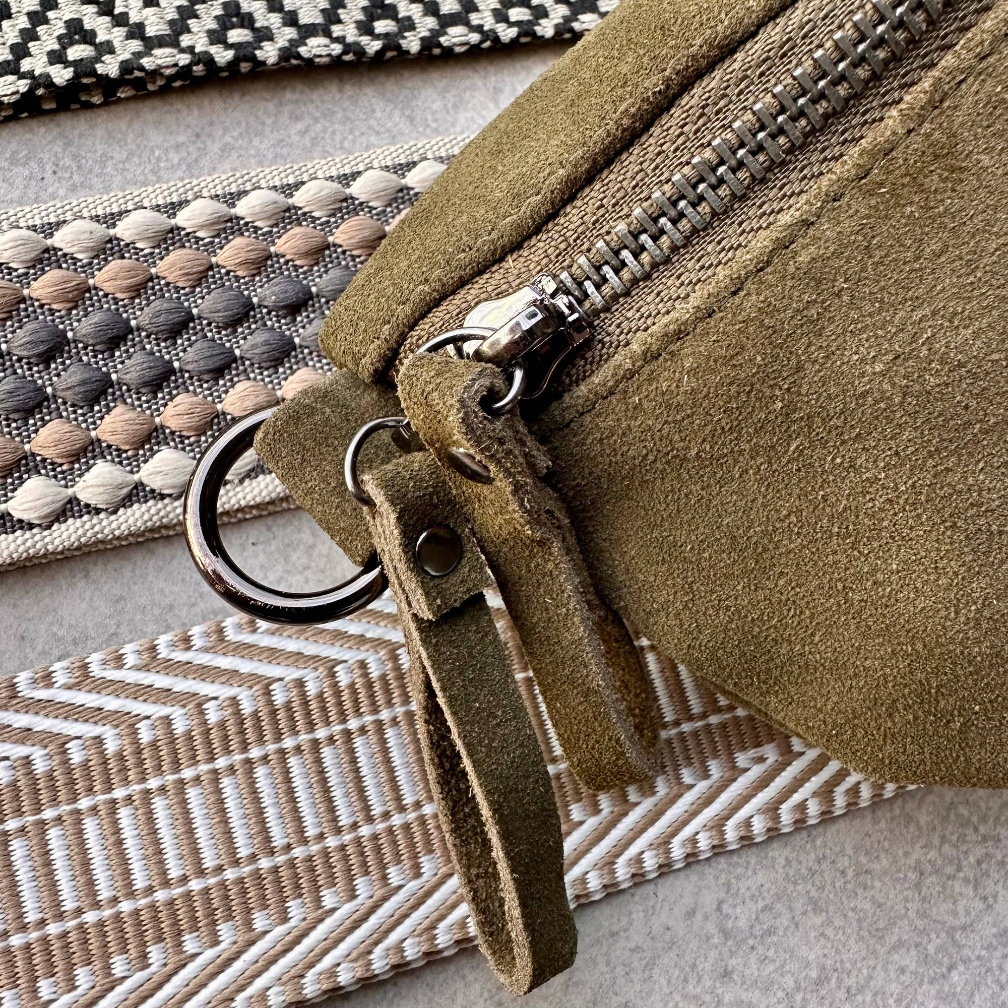Crossbody Handbag: Green Suede Leather