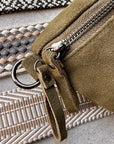 Crossbody Handbag: Green Suede Leather
