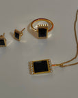 Black Rectangle Stone Stud Earrings