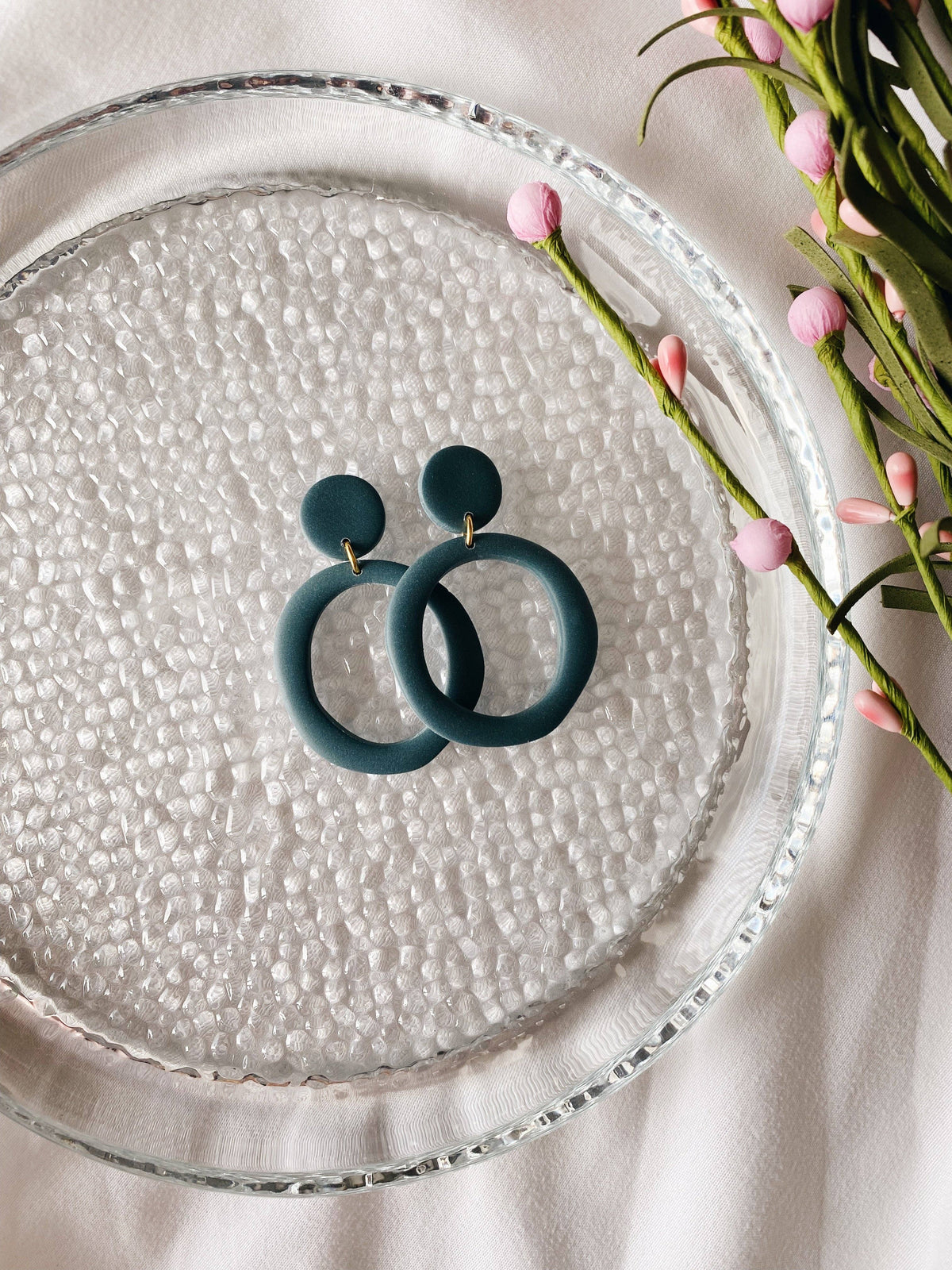 Ivy Hoop Stud Clay Earrings | Emerald Sea
