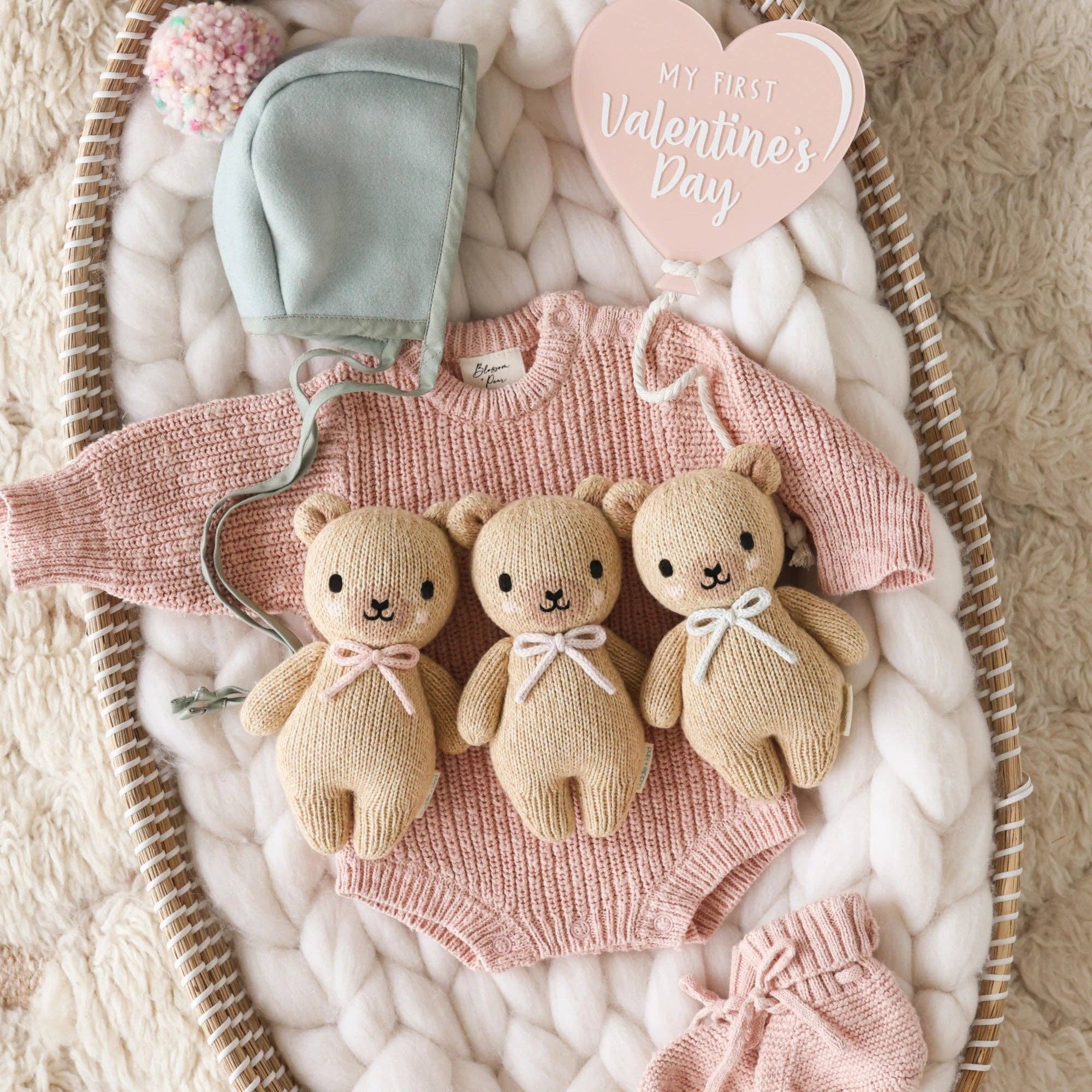 Baby Honey Bear (lavender bow) | Hand-Knit Doll