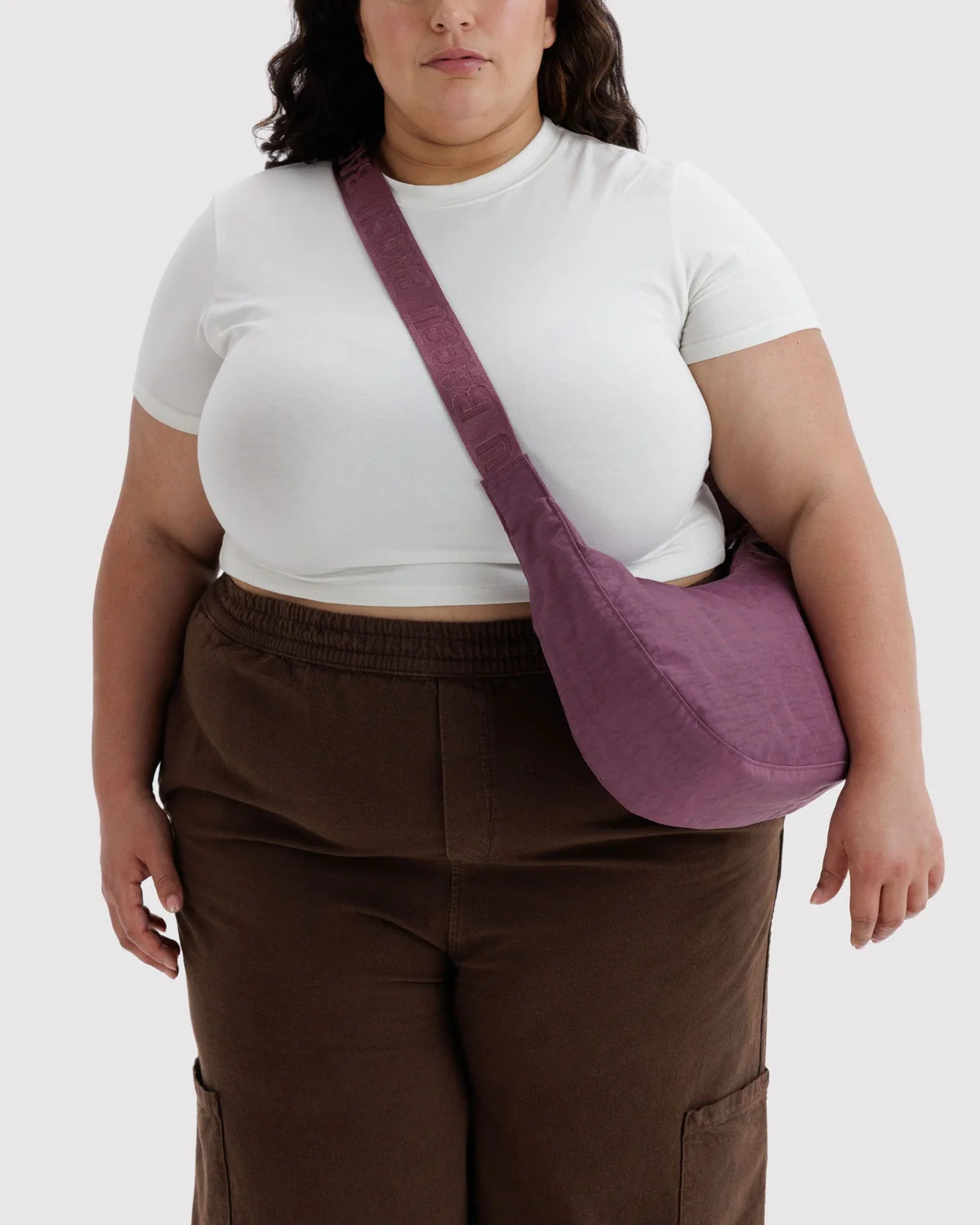 Medium Nylon Crescent Bag: Wild Plum