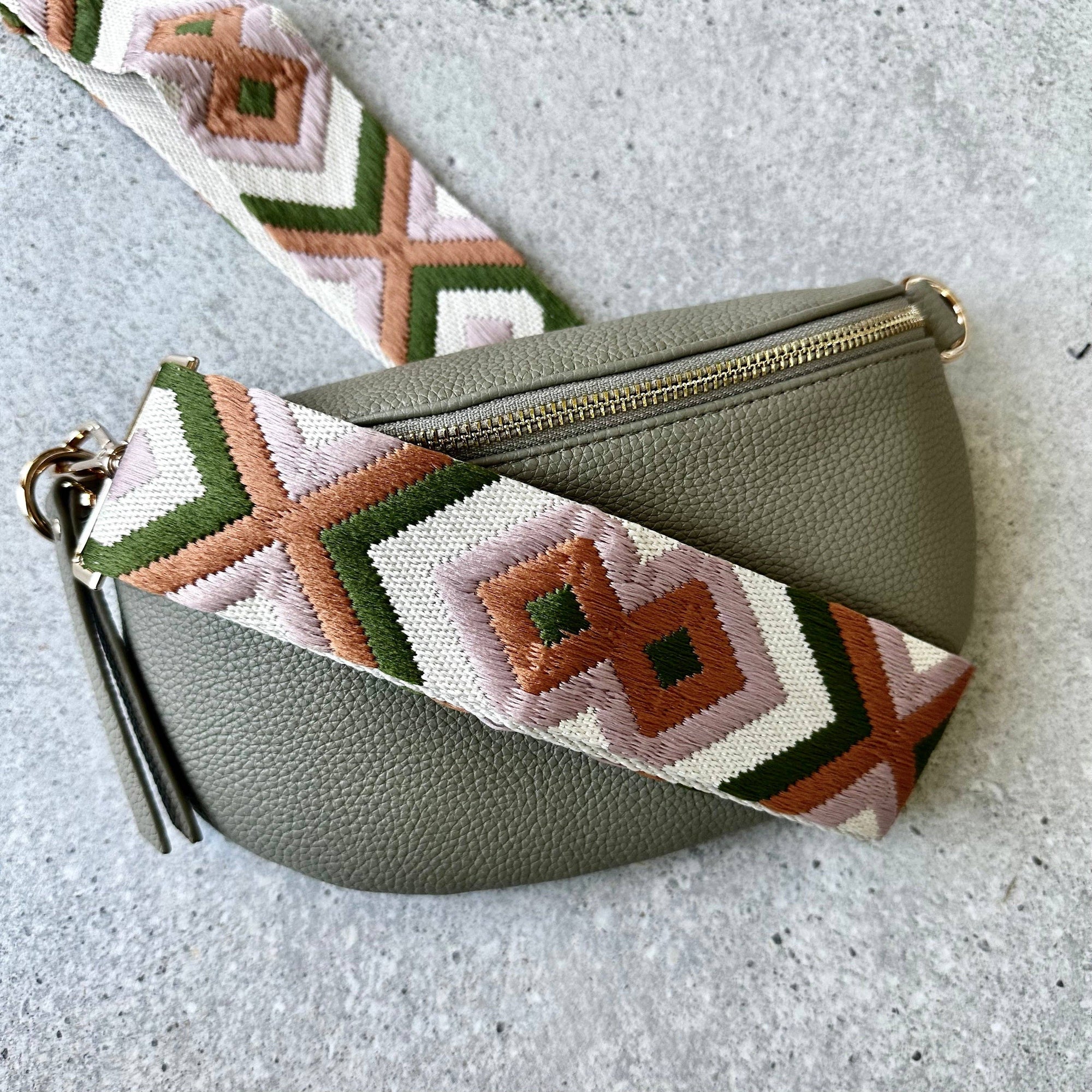 Crossbody handbag green leather purse bum bag