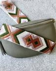 Crossbody handbag green leather purse bum bag