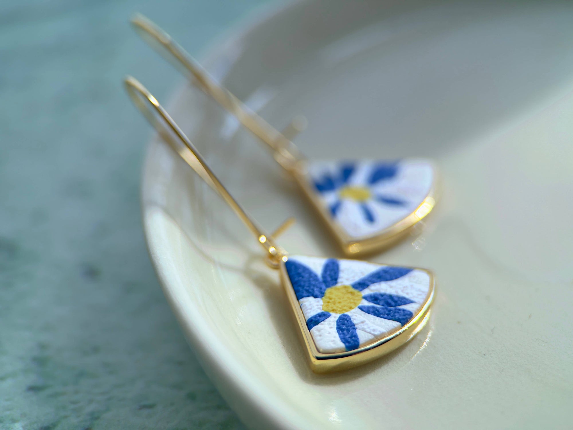 Long Art Deco Earrings: Blue Floral