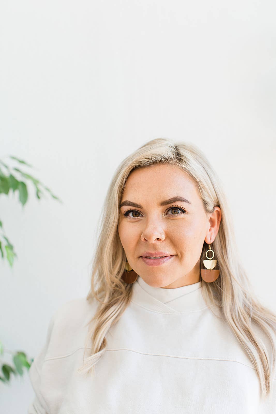 Leather &amp; Brass Stacked Half Moon Earrings | Brown