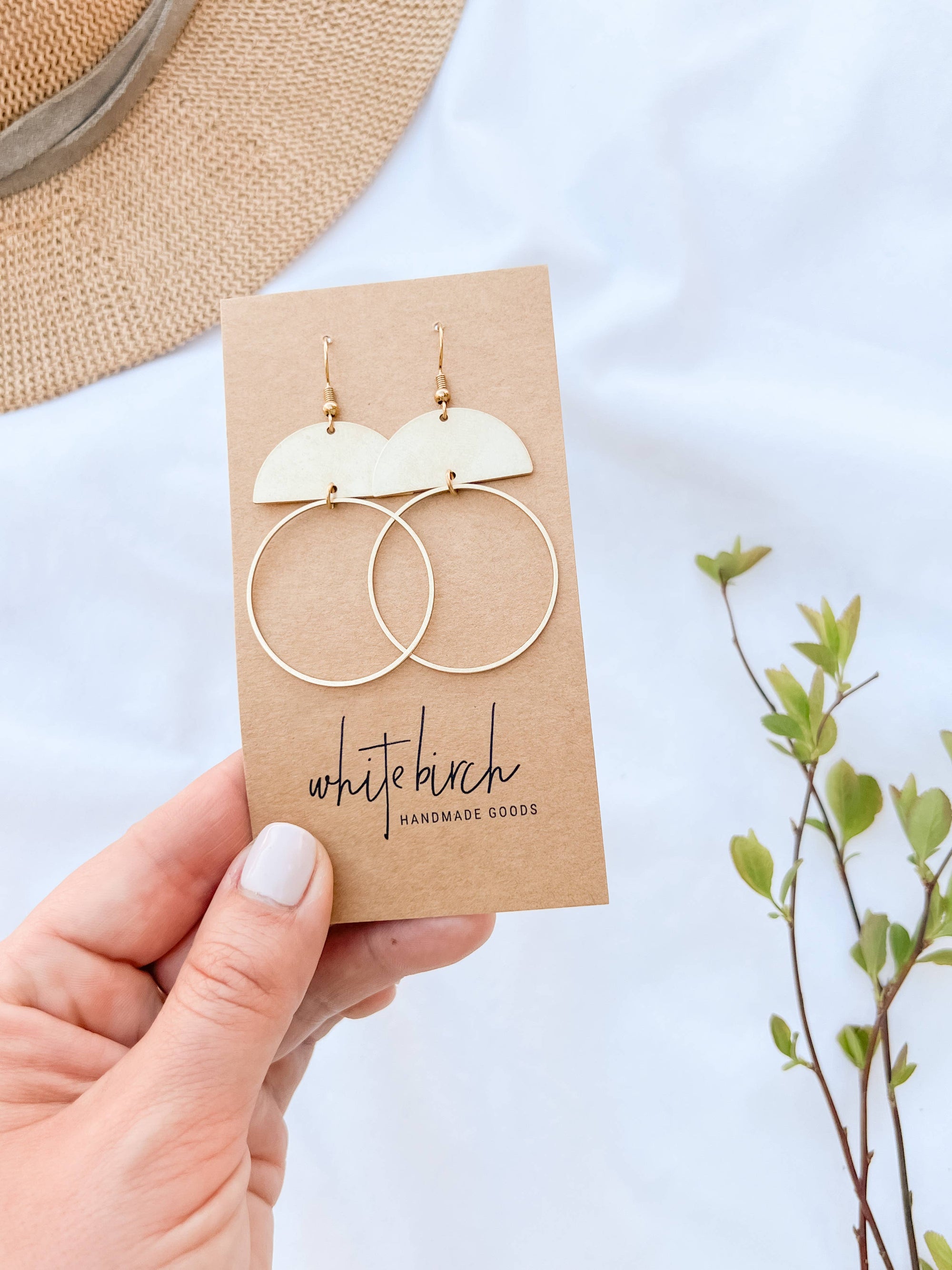 Brass Half Moon Circle Earrings