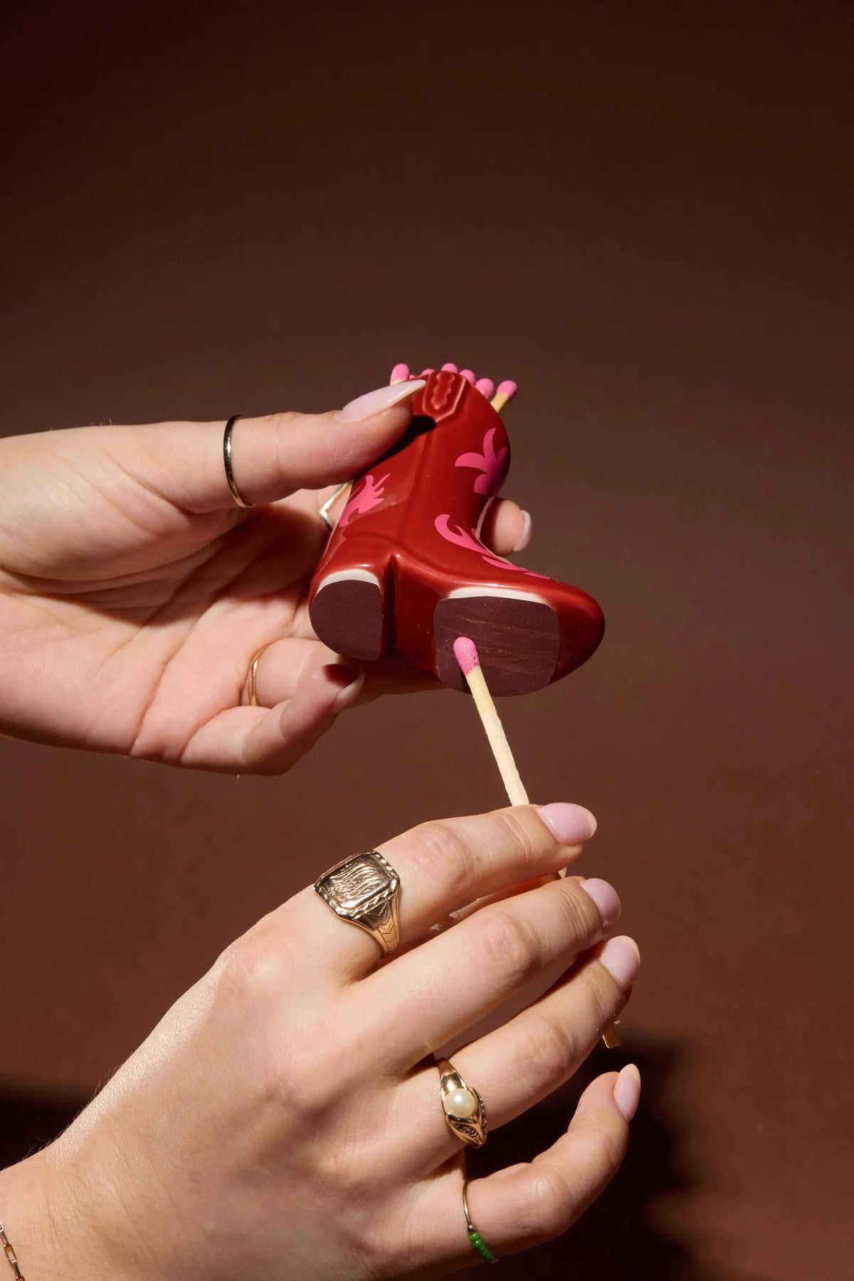Cowboy Boot Match Holder | Red &amp; Pink Flame