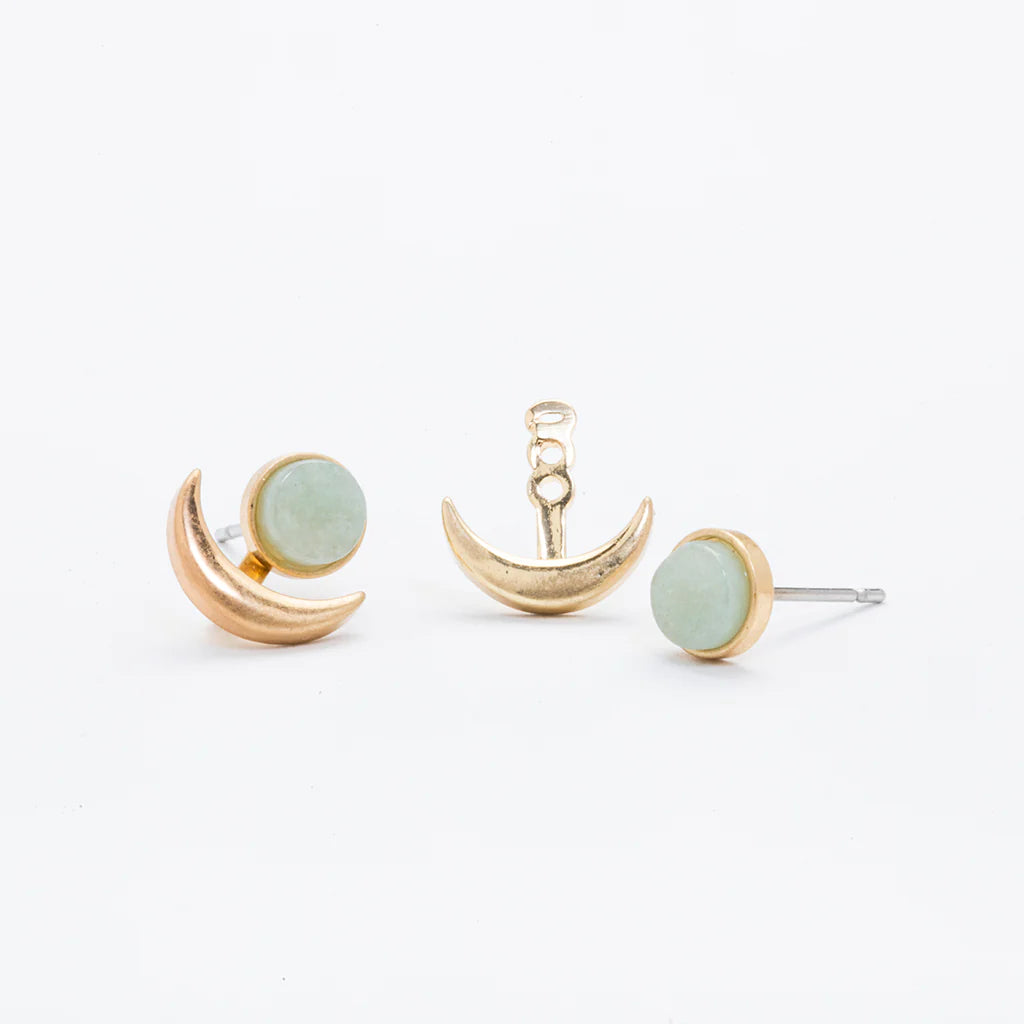 Stone Moon Phase Ear Jacket - Gold (various colours)