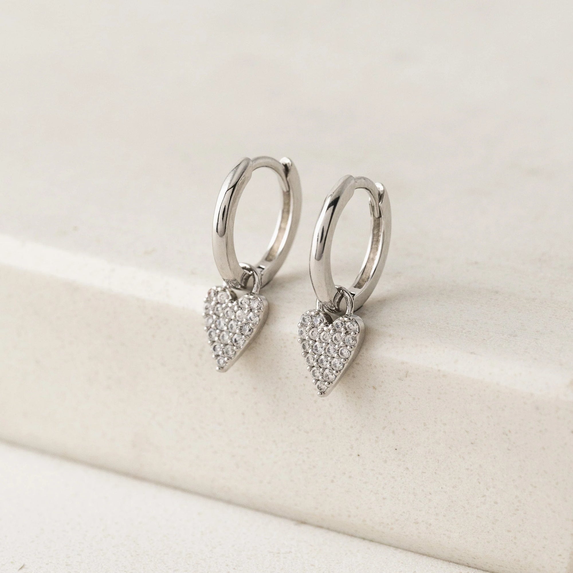 Flutter Heart Huggie Drop Earrings - Silver