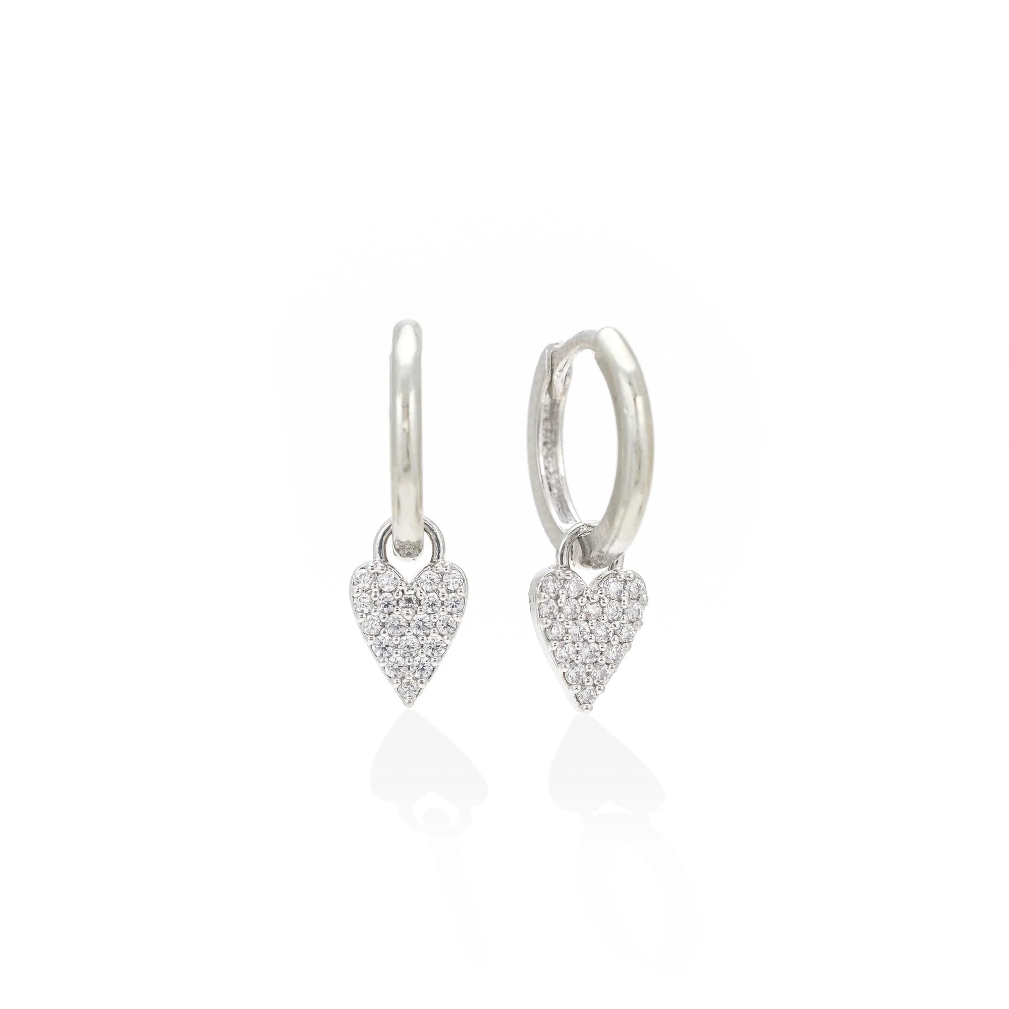 Flutter Heart Huggie Drop Earrings - Silver