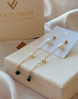 Pearl and Emerald Chain Earrings