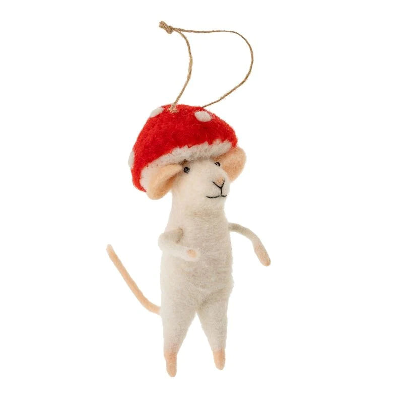 Mushroom Mouse Felt Ornament