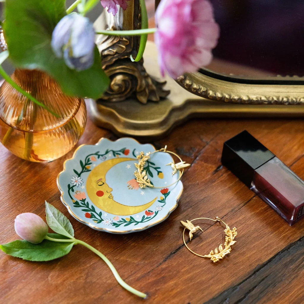 Jewelry Dish &amp; Stud Earring Set - Flower Moon/Blue