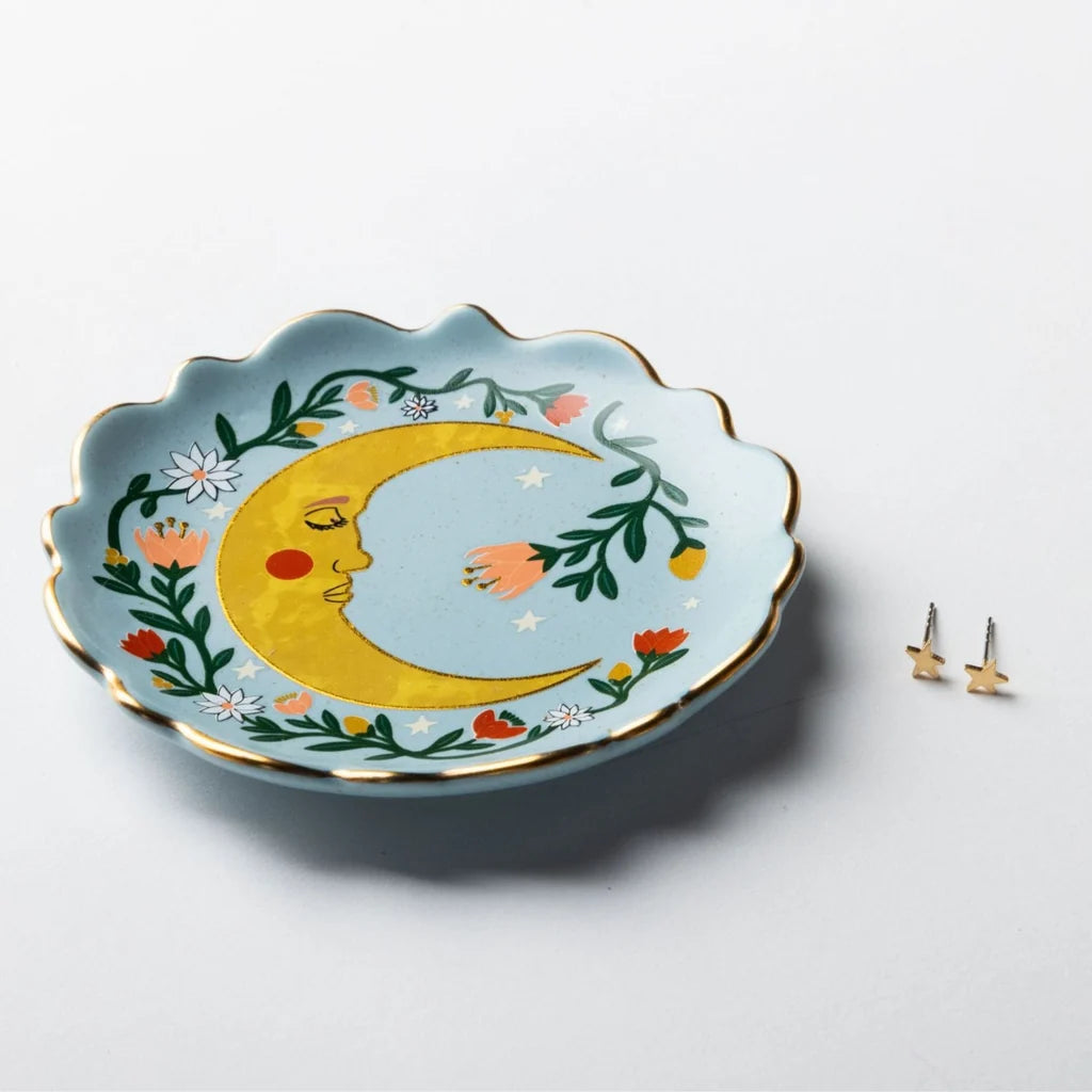 Jewelry Dish &amp; Stud Earring Set - Flower Moon/Blue
