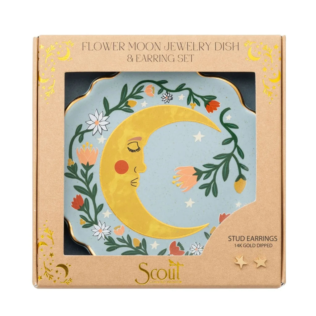 Jewelry Dish &amp; Stud Earring Set - Flower Moon/Blue
