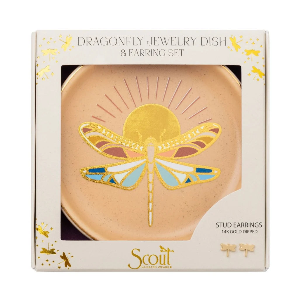 Jewelry Dish &amp; Stud Earring Set - Dragonfly/Terracotta