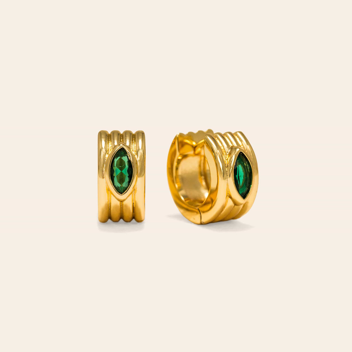 Marquise Groove Hoop Earrings | Emerald