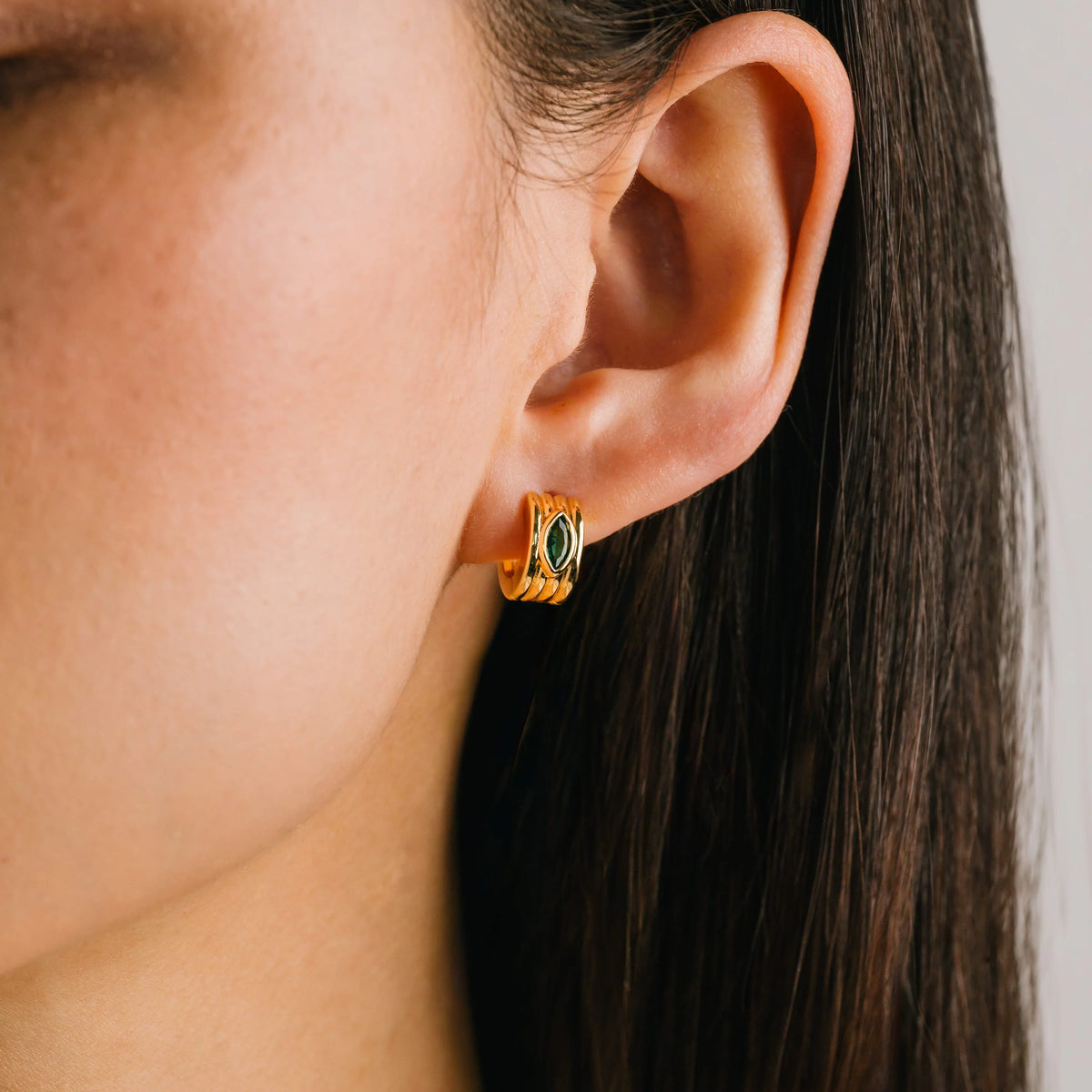 Marquise Groove Hoop Earrings | Emerald