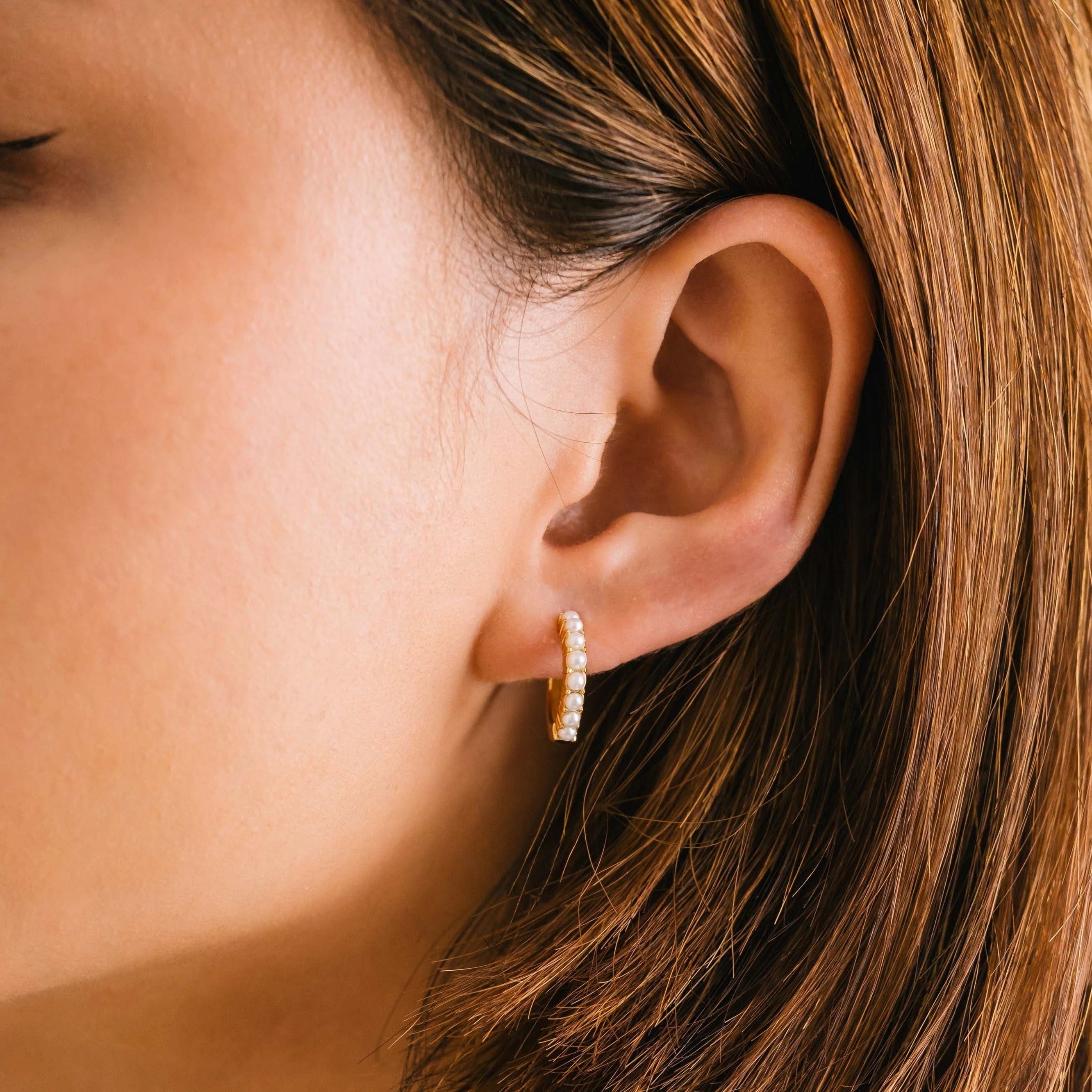 Demi-Fine Pearl Hoop Earrings