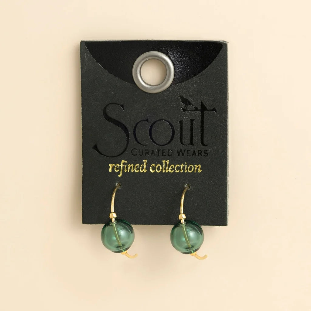 Refined Glass Drop Hoops: Teal/Gold
