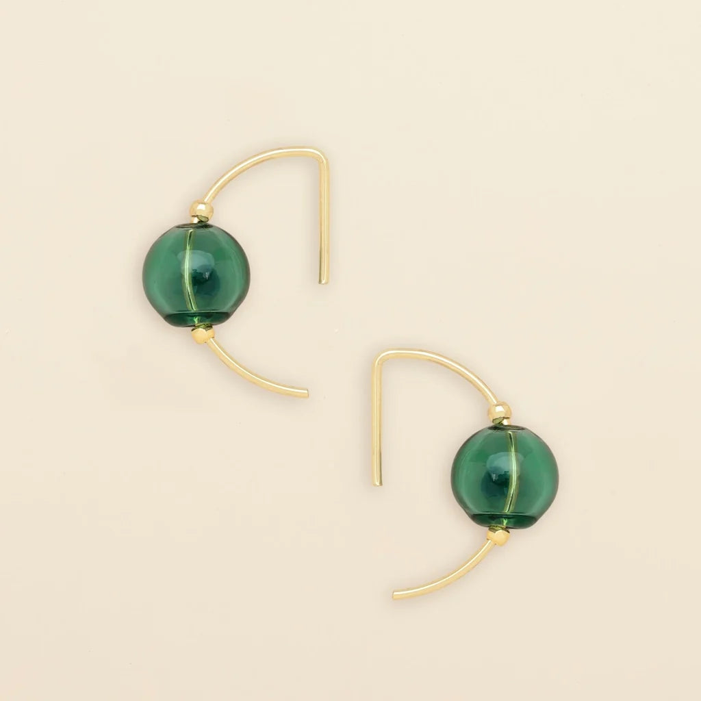 Refined Glass Drop Hoops: Teal/Gold