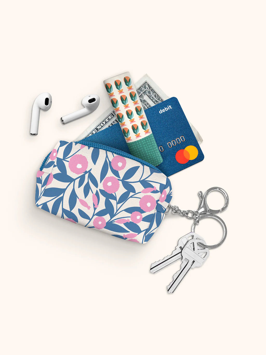 Key Chain Pouch: Blushing Dahlias