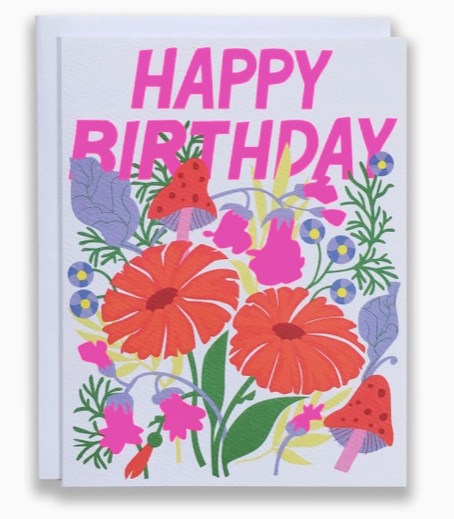 Mushroom and Florals Happy Birthday | Greeting Card
