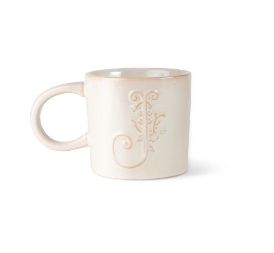 White Floral Artisan Monogram Mug