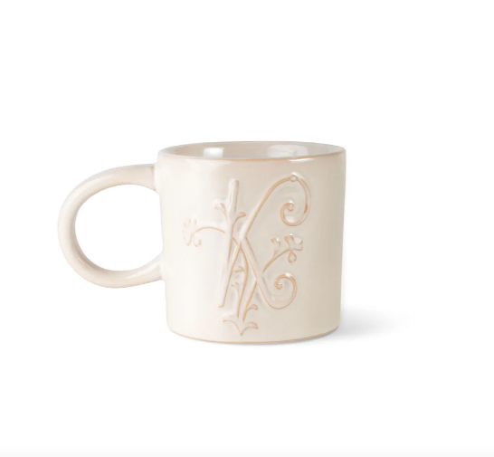 White Floral Artisan Monogram Mug