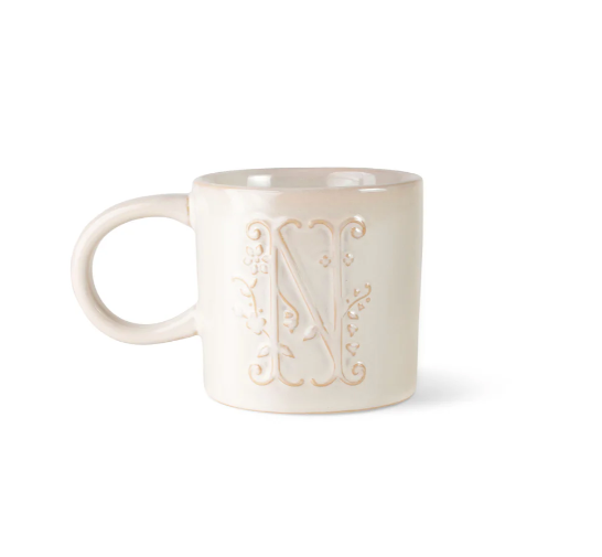 White Floral Artisan Monogram Mug