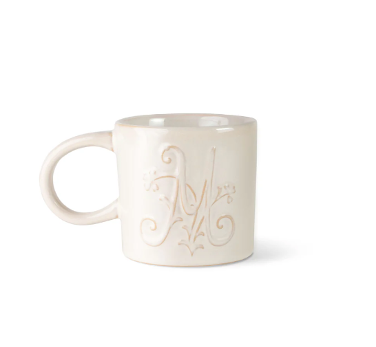White Floral Artisan Monogram Mug