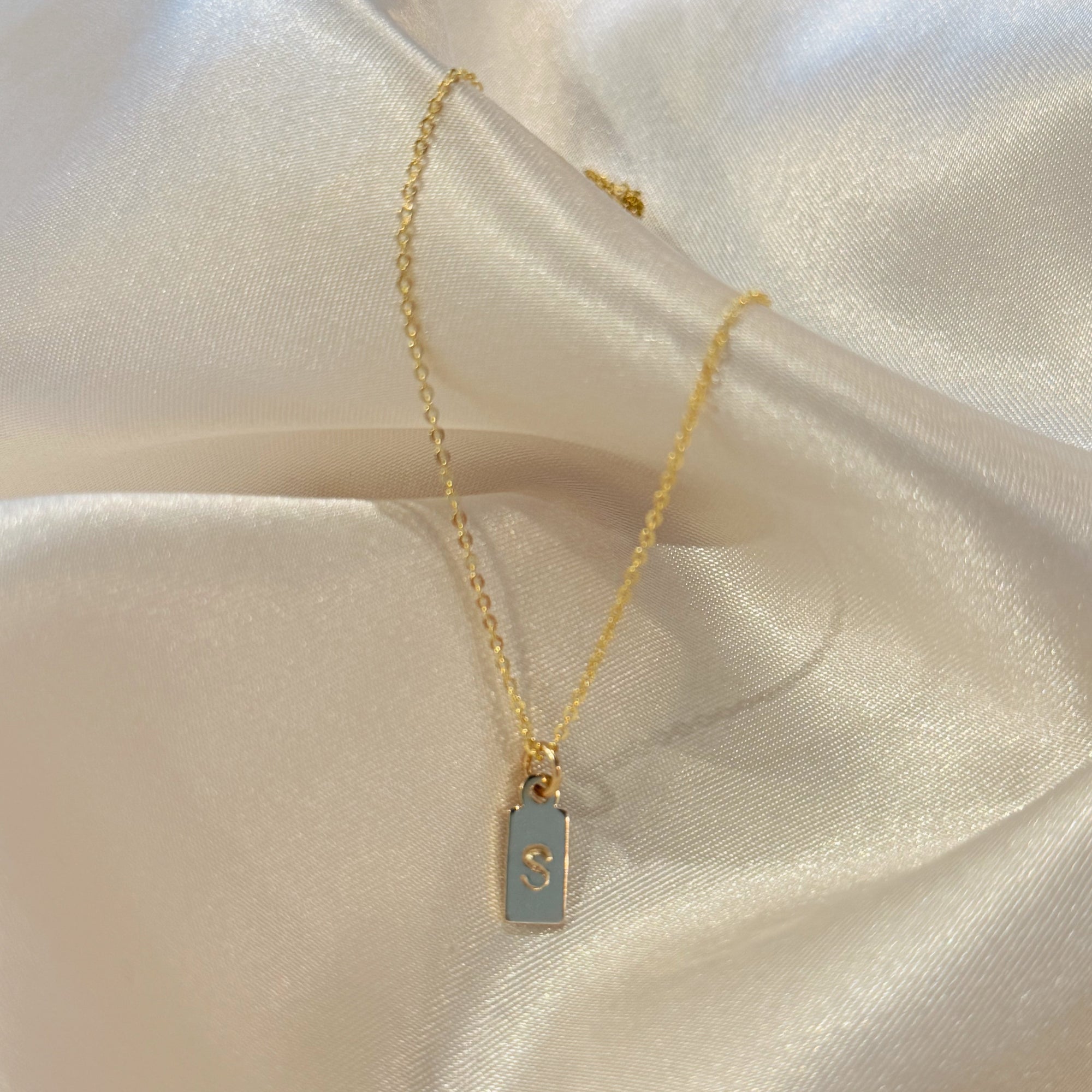 Rectangle Letter Necklace | Gold-Fill