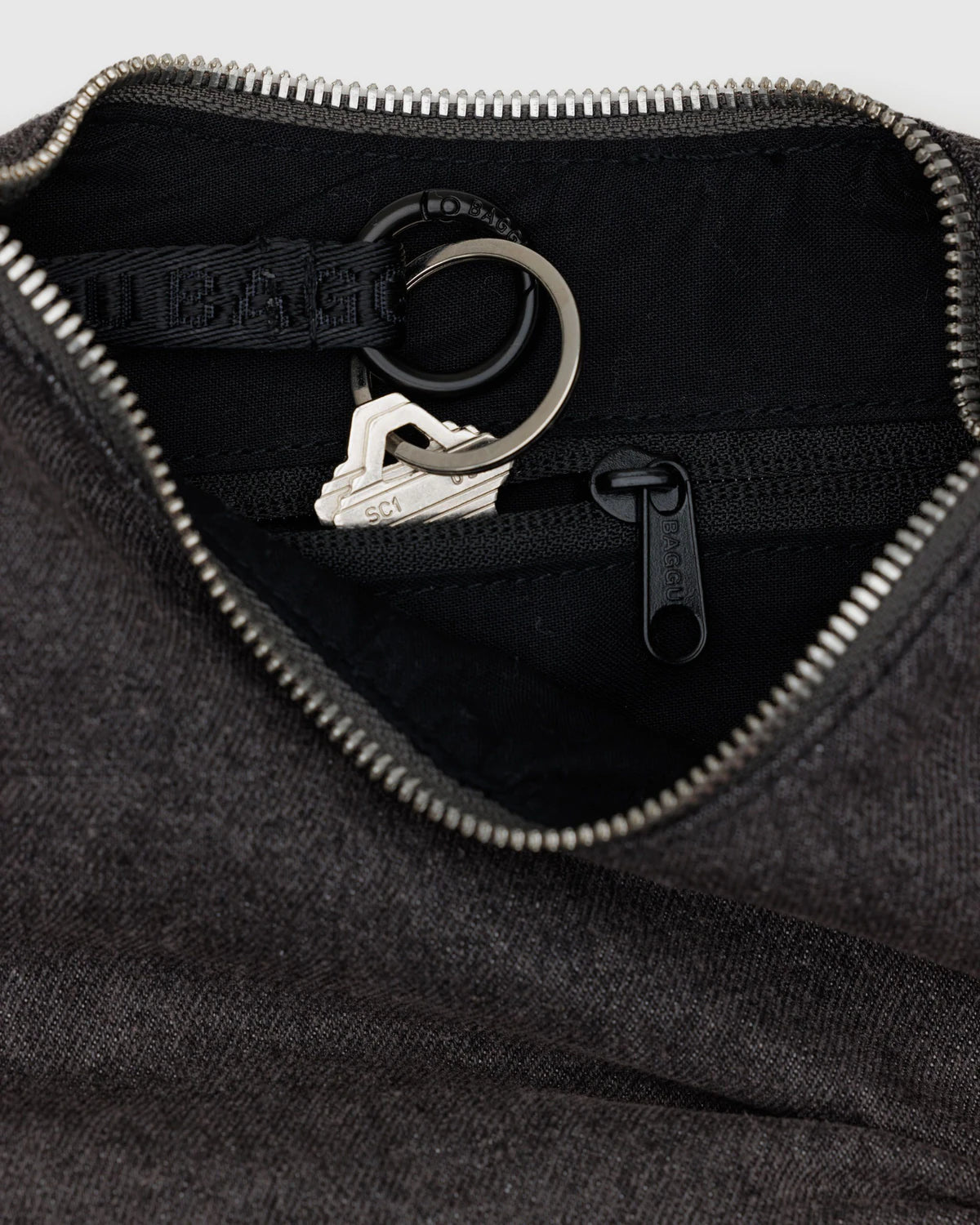 Small Nylon Crescent Bag - Washed Black Denim