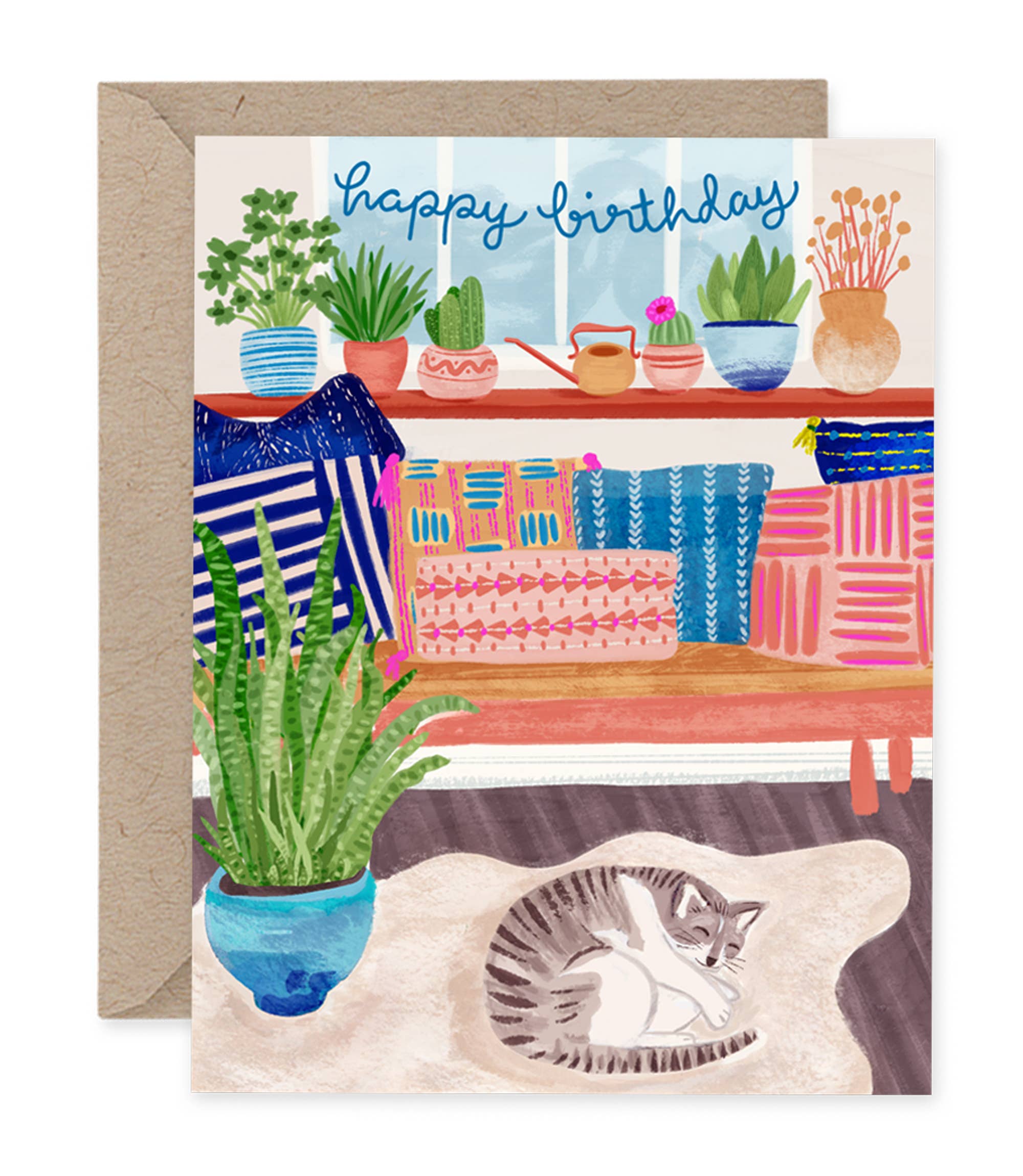 Sleeping Cat with Plants | Greeting Card